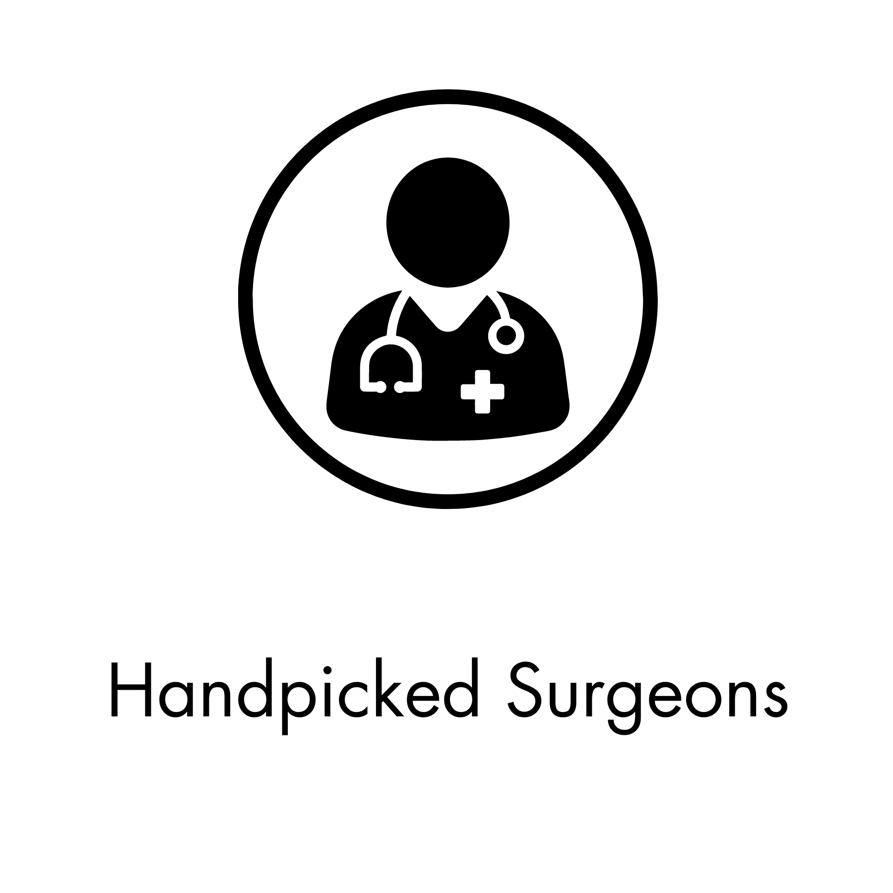 Icon 3 Handpicked Surgeons Handpicked Surgeon Icon in Black with writing below.