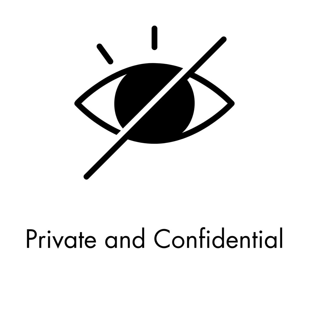 Privacy, eye with obstruct line icon in black with writing below
