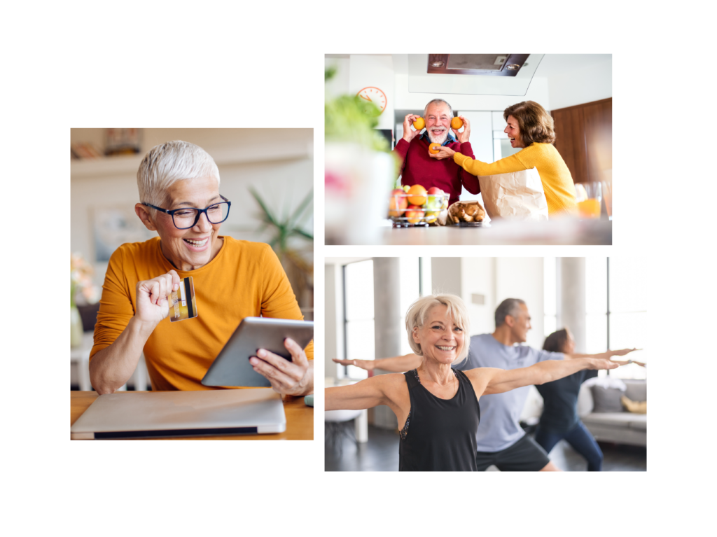 Photo Collage of aged men and women enjoying life transparent background