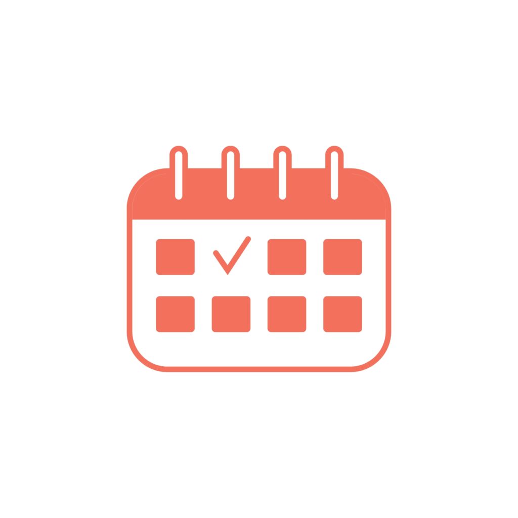 Booking Icon, Calendar with Tick in Bittersweet Red Color