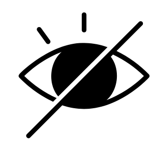 Privacy, eye with obstruct line icon in black