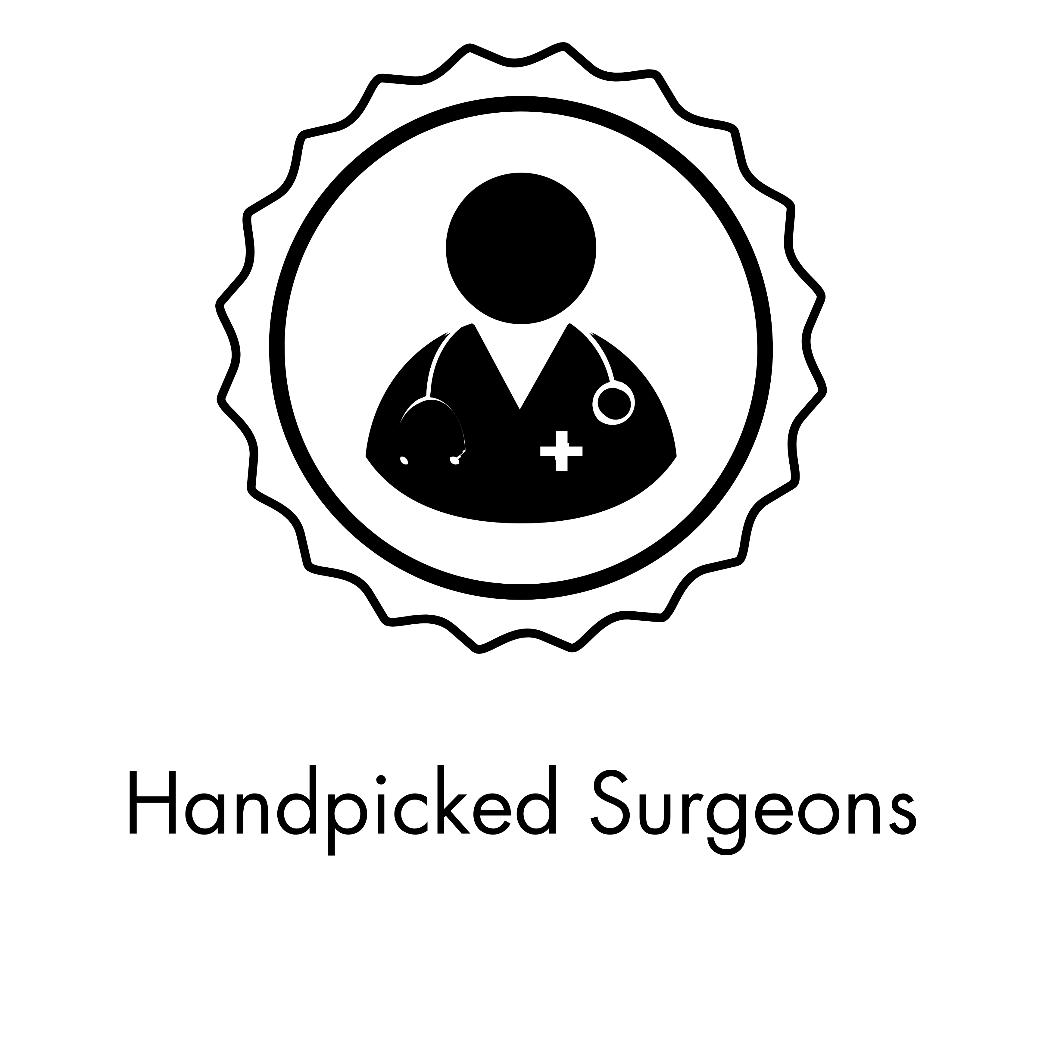 Icon 3 Handpicked Surgeons Handpicked Surgeon Icon in Black with writing below.